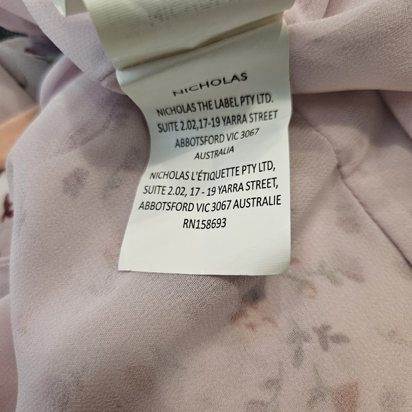 NICHOLAS Pink Purple Silk Floral Drape Front Ruched Hi Low Midi Dress Size 16 - Picture 12 of 12